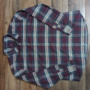 Untuckit Greyton Burgundy Gray Plaid Flannel Button Up Cotton XXL